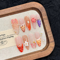 10 Uds. Uñas Postizas Hechas a Mano con Diseño 3D de Estrella de Mar, Uñas Acrílicas Cortas Cuadradas Tipo Stiletto, Reutilizables, Cobertura Completa, Uñas Artificiales Personalizadas