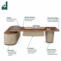 Bureau de direction moderne de luxe en placage de noyer AAA, laqué piano, en forme de L, avec boîte de rangement pour câbles multimédias et table d'appoint pour bureau