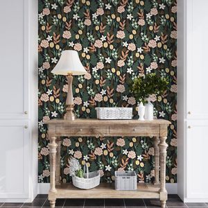 Papel Tapiz Autoadhesivo de Vinilo con Diseño Floral Bohemio Vintage, 17.5 x 118 Pulgadas, Negro/Rosa, Flores Botánicas de Rosa, Impermeable y Removible - Product Image 3