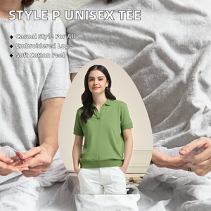 Camiseta Unisex de Algodón Verde de Manga Corta, Tejida, Casual, Transpirable, de Largo Regular, con Botones al Frente y Bordado - Product Image 2