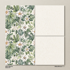 Carreaux muraux en porcelaine décoratifs 600x1200mm, motif floral tropical, style européen, finition satinée pour usage intérieur, hall (I) - Product Image 1