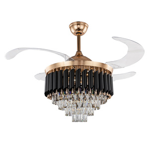 42 inch sang trọng Acrylic có thể thu vào lampara ventiador <span class=keywords><strong>DC</strong></span> điều khiển từ xa vô hình tốt Đèn Chùm Pha Lê quạt trần ánh sáng - Product Image 1