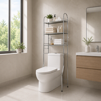 Organisateur de salle de bain sans perçage en acier inoxydable à 3 niveaux, étagère de rangement gain de place au-dessus des toilettes avec crochets latéraux et barre porte-serviettes