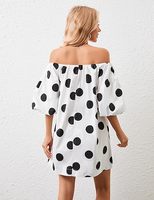 Robe courte estivale à épaules dénudées à pois, manches bouffantes, ample et fluide, robe de poupée mignonne, robe courte décontractée et ample