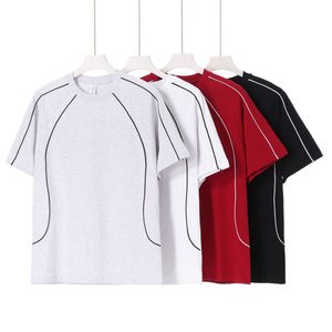 T-shirt in Cotone 100% Stile Americano da Strada, Personalizzabile con Logo, da Uomo, Casual, Vestibilità Ampia, Tinta Unita - Product Image 3