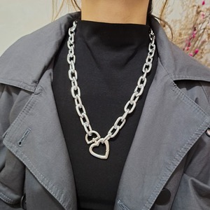 Collier pendentif réglable en forme de cœur avec chaîne épaisse rétro exagérée pour accessoires de bijoux féminins - Product Image 4