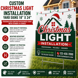 Letrero Personalizado para Instalación de Luces Navideñas, 18x24, PVC Resistente a los Rayos UV, con Estacas en Forma de H - Product Image 1