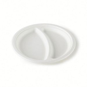 Assiettes rondes jetables compostables en fibre de canne à sucre recyclée, blanches, 9''/10''/12'', contenants alimentaires - Product Image 3