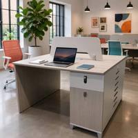 Poste de travail de bureau moderne modulaire pour 2 personnes avec écran de confidentialité, tiroir de rangement à serrure électronique et clavier intégré en bois