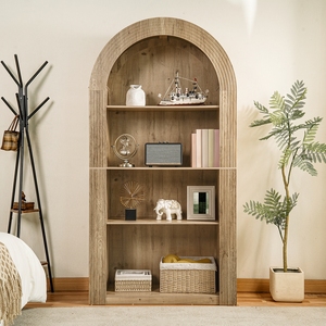 Bibliothèque arquée de 78,74 po de hauteur, bibliothèque de rangement arquée à 4 niveaux de style moderne du milieu du siècle avec étagère de présentation ouverte - Product Image 1