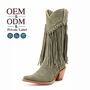 Botas Vaqueras <span class=keywords><strong>CHENO</strong></span> Personalizadas de Moda, Estilo Occidental, Punta Puntiaguda, Gamuza, con Flecos, para Mujer - Product Image 2