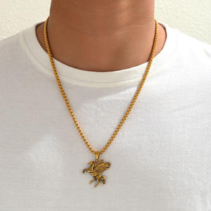 Collares de Moda de Acero Inoxidable con Colgante de Pluma de <span class=keywords><strong>Pegaso</strong></span>, Estilo Hip Hop Punk, para Hombre, Venta al por Mayor - Product Image 2
