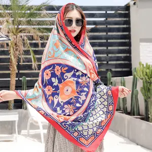 2023 Summer New Fashion 90*180 CM Long Hijab Shawls For Women Head Wear Printed Long Silk Scarf