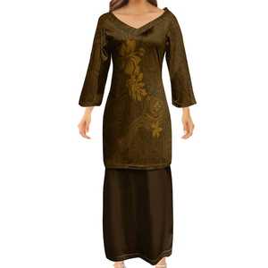 Vestido polinesiano con estampado de flores para mujer, conjunto de dos piezas con estampado de flores, Tongan Puletasi - Product Image 3