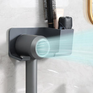 Soporte de Pared para Secador de Pelo, Diseño Rectangular Clásico en Negro, para Esquina de Baño, Duradero, Sin Necesidad de Perforación - Product Image 1