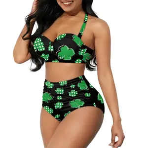 Nouveau St. Patrick's Shamrock Print Womens 2 Piece Bikini Set Bretelles Spaghetti Maillots De Bain Filles Beachwear Drop Shipping Products 2023