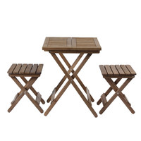 Ensemble bistrot pliant en bois massif naturel, portable, 3 pièces, pour extérieur, gain de place, table et tabourets en bois à cadre en X, camping
