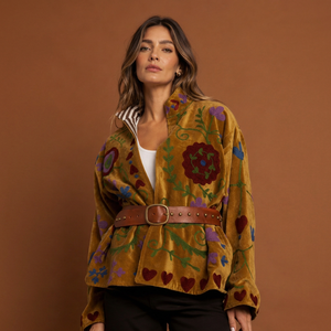 Suzani Embroidered Knitted Velvet <b>Quilted</b> Reversible Eco-Friendly Windproof Bomber Jacket Vintage Hippie Style Autumn Wool - Product Image 1