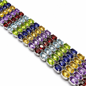 925 Sterling Silver Rhodium Multi <b>Gemstone</b> Wide <b>Bracelet</b> with Amethyst Blue Topaz Peridot Iolite Citrine and Garnet - Product Image 2