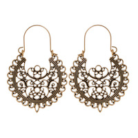Anting Hoop Coklat Vintage Baru Motif Bunga Geometris Berlapis Perunggu Antik Perhiasan Fashion dari Paduan Logam
