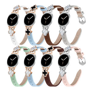 <span class=keywords><strong>Bracelet</strong></span> de <span class=keywords><strong>montre</strong></span> en <span class=keywords><strong>cuir</strong></span> véritable 40/44 mm avec adaptateur style trèfle à quatre feuilles et extrémité pointue pour Samsung Watch 8, pour smartwatch <span class=keywords><strong>femme</strong></span> - Product Image 1