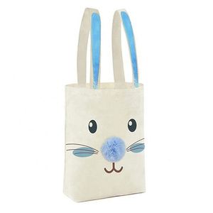 Bolsas de Tela Personalizadas con Diseño de Orejas de Conejo de Pascua, con Logotipo Impreso, Bolsillo, Bolsa de Compras de Algodón Negra - Product Image 2
