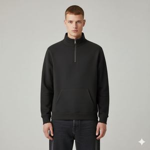 Custom Logo <b>Long</b> <b>Sleeve</b> Zip up Mock Neck Turtleneck Pullover <b>Top</b> Clothes Winter Fleece Kangaroo Pocket <b>Men</b> Sweatshirts - Product Image 1