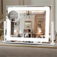 Grand miroir de maquillage carré à LED avec 3 modes d'éclairage réglables et fonction grossissante, miroir de coiffeuse avec éclairage intégré