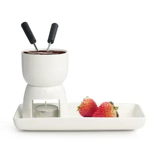 Hot Koop Western Melting Pot Witte Chocolade Fondue Pot Keramische Fondue Set Met Lade