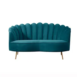 Canapé d'angle en tissu velours, meubles de maison de luxe, pieds en métal doré, 2 places, salon, café, fleur