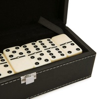 Dominos couleur avec points noirs, ensemble de jeu avec étui en cuir PU noir, populaire double six dominos