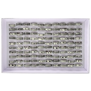 Groothandel Vintage Gemengde Maten Kleurrijke Patronen Lichtgevende Verzilverde RVS Ringen Man Vrouw Huwelijk Verloving - Product Image 5