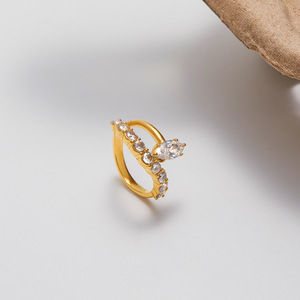 MW 18K Gold-Plated Zircon Classic Trendy Horse Eye Zircon Round Zircon Double Layer <strong>Ring</strong> Stainless Steel <strong>Rings</strong> <strong>Adjustable</strong> - Product Image 6