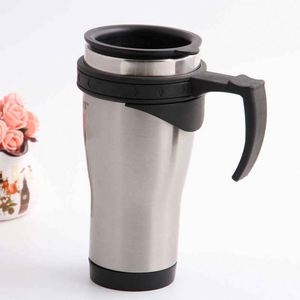 Tasses isothermes modernes en acier inoxydable avec poignée et couvercle, idéales pour les voyages – Vente en gros d'usine, cadeaux promotionnels - Product Image 1