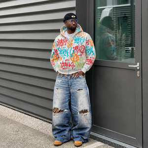 <span class=keywords><strong>Felpa</strong></span> con Zip Personalizzata OEM 420gsm, Stampa Graffiti Integrale, Streetwear di Lusso per Brand di Influencer - Product Image 2