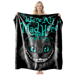 Cheshire Cat bedruckte Flanell-Fleece-Decke „We're All Mad Here“, niedliche Katzen-Überwurfdecke, Fantasy-Geschenk für Zuhause, Sofa, Bett - Product Image 1