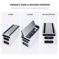 Organizador de Cables Empotrable para Escritorio, Metálico Plateado, Caja de Conexiones Oculta, Accesorios Modernos para Mesa de Reuniones y Sala de Juntas