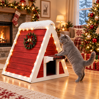 Maison pour chat en bois édition limitée Noël, rouge et blanc, en forme de A, pour intérieur, avec marchepied latéral et coussin, mobilier pour animaux de compagnie