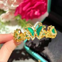 Bracelet jonc de soirée pour femme, design personnalisé, haut de gamme, style vintage, avec fleurs en émail doré et cristaux, bijou de déclaration