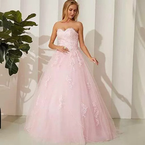 Strapless Sweetheart Ball Gown Evening Dress Chiffon Pink Empire Waistline For Women Formal Party Dress - Product Image 3