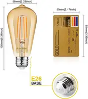 Bombillas de faro LED Edison de emergencia recargables, equivalente a 60W, 2300K, 700 lúmenes, lámpara de filamento antiguo, E26, 6W