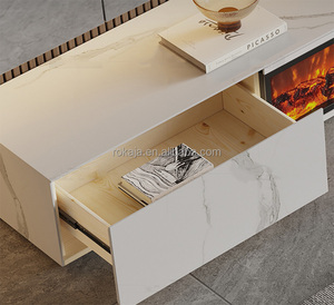 Mobile TV di Grande Successo con Fiamma Simulata, Armadio Decorativo Moderno con Camino Elettrico di Design e Piano in Marmo Effetto Roccia - Product Image 3