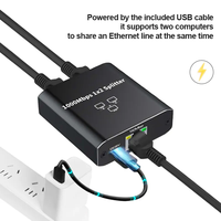 Répartiteur réseau Gigabit Ethernet 1 vers 2 avec alimentation USB, adaptateur Internet RJ45 1000 Mbps pour câble Cat, 2 appareils simultanément