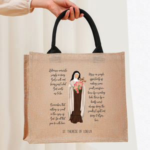 Sac de plage en lin personnalisé grand format avec motif catholique Sainte Thérèse de <span class=keywords><strong>Lisieux</strong></span>, sac fourre-tout monogrammé, cadeau pour femme - Product Image 5
