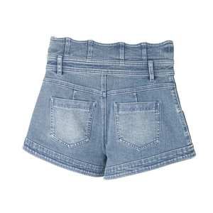 Shorts in denim da donna a vita alta con <span class=keywords><strong>doppio</strong></span> <span class=keywords><strong>bottone</strong></span>, orlo arrotolato e taglio a trapezio - Product Image 4