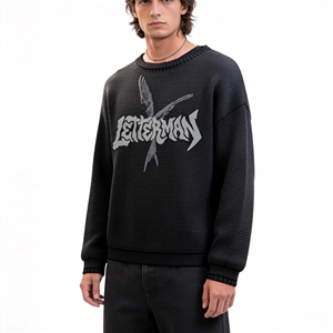 ODM Vintage Washed Cropped Knit Sweater Custom Logo Print Embroidery Crew Neck Top Soft Skin-friendly Fashion Daily Wear Men's - Product Image 1