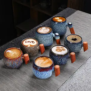 Zogift定制标志230毫升手工制作陶瓷咖啡牛奶果汁饮料马克杯木柄带储物