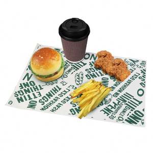 Feuilles de papier ciré de qualité alimentaire imprimées avec un logo personnalisé pour l'emballage de hamburgers et de sandwichs, et pour les gâteaux - Product Image 2