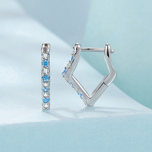 Boucles d'oreilles créoles en argent sterling 925 avec zircons bleus et motif géométrique étoilé pour femme, bijoux tendance, cadeau SCE2007 - Product Image 2