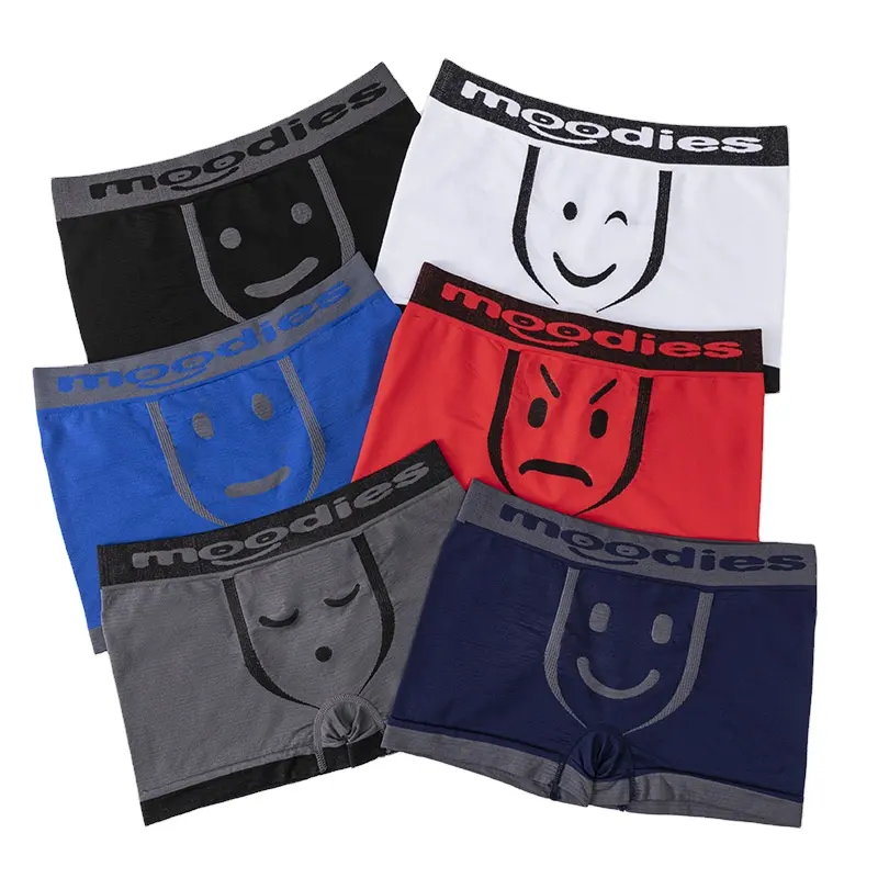 Logotipo personalizado Meninos Trunk Boxer Briefs Cartoon Emoticon Poliéster Seamless Underwear Boxer Para Homens